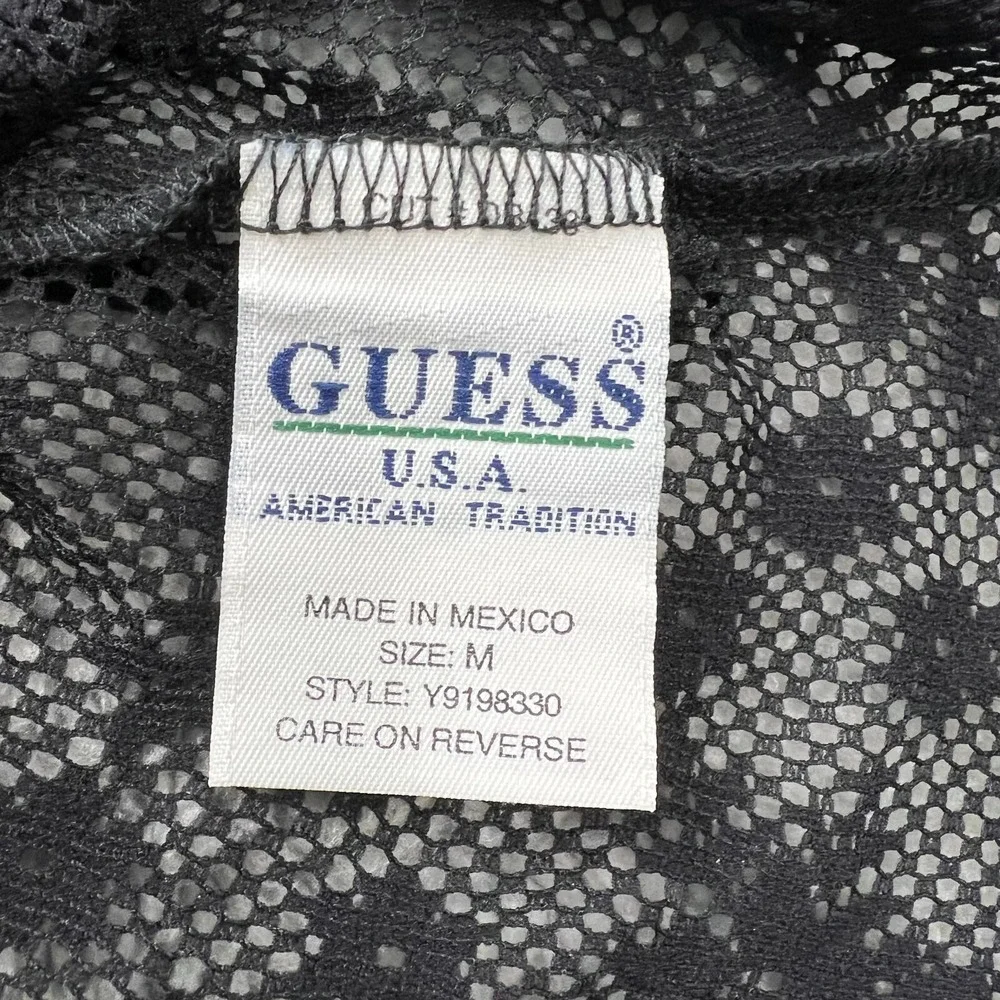 Guess U.S.A. Black Lace Fitted 3/4 Button Nylon Top Women's Size M VTG NWT‎